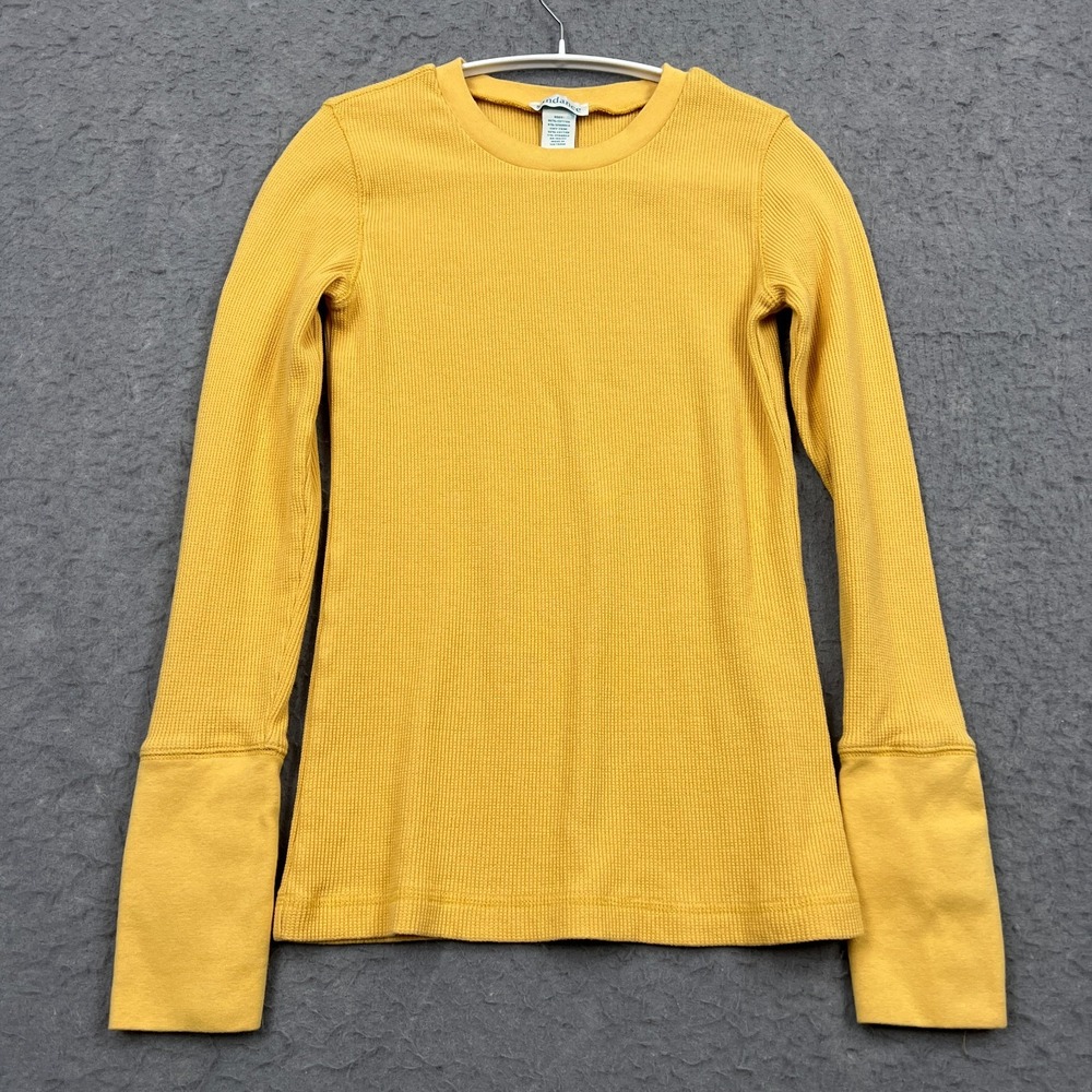Sundance Thermal Top‎ Women's XS Yellow Catalog Long Sleeve Crew Buttons Tee Y2K